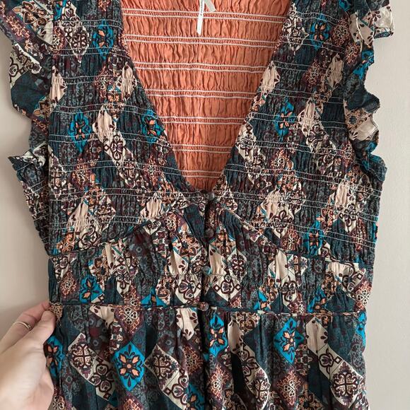 Anthropologie The Peregrine Patchwork Smocked Ruffle Midi Dress Size Large - Picture 4 of 12